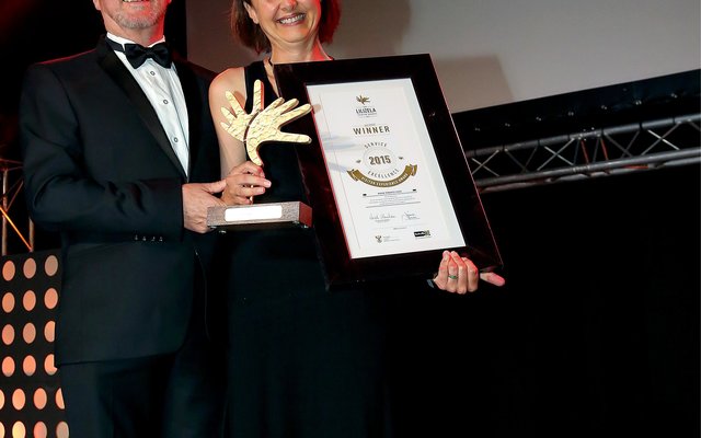 Bronwen Wetton with Minister Hanekom at the Lilizela Award event